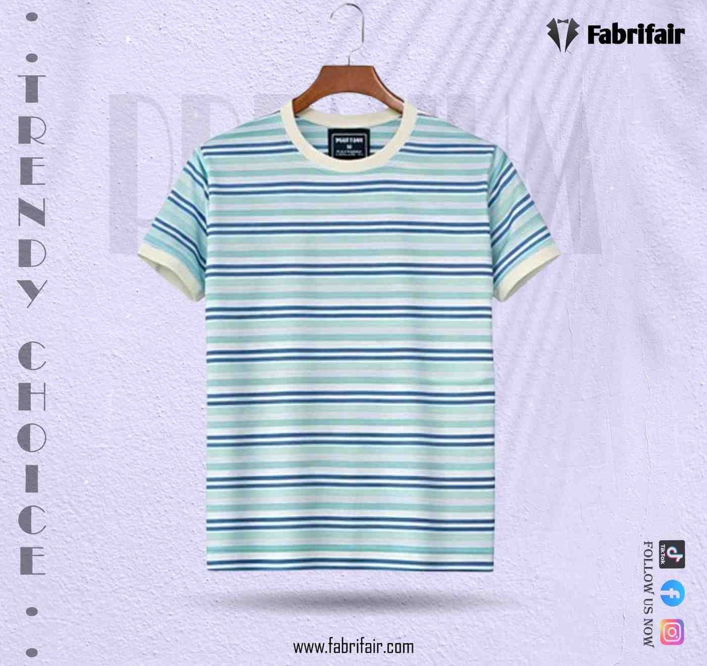 Mens Premium Cotton T-Shirt - Mint & Seafoam Multi-Stripes